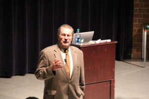 Dr. Steffen Schmidt of Iowa State University addressed a crowd of 30 on Tuesday, Sept. 17, 2013. Photo by Alex Payne