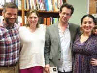 Acclaimed writers Matt Bell, Robin Block, Kevin Prufer, and Ada Limon pose for a picture following their reading Monday April 4 at Beaverdale Books during the 2016 Celebration of the Literary Arts Festival.