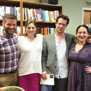 Acclaimed writers Matt Bell, Robin Block, Kevin Prufer, and Ada Limon pose for a picture following their reading Monday April 4 at Beaverdale Books during the 2016 Celebration of the Literary Arts Festival.
