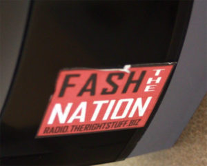 A sticker promoting the "Fash the Nation" podcast was found in the men's restroom in Building 4. The sticker was removed Monday, Oct. 17.