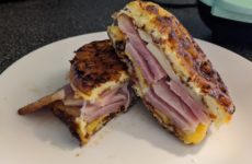 Fully formed "chaffle" sandwich, where the bread is replaced with an egg and cheese mixture. Photo by Cole Griffin